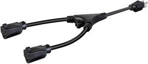 Monoprice Splitter Power Cord - 1.5 Feet - Black, NEMA 5-15P to 2x NEMA 5-15R, 16AWG, 13A, SJT, 120V