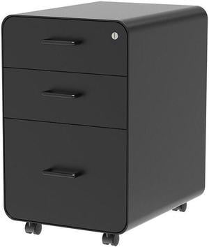 Monoprice Round Corner 3-Drawer File Cabinet - Black With Lockable Drawer - Workstream Collection