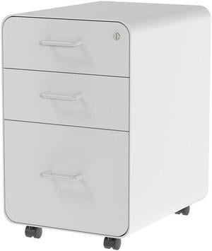 Monoprice Round Corner 3-Drawer File Cabinet - White With Lockable Drawer - Workstream Collection