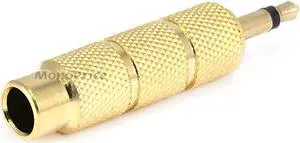 Monoprice Metal 3.5mm TS Mono Plug to 1/4in (6.35mm) TS Mono Jack Adapter, Gold Plated