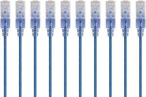 Monoprice SlimRun Cat6A Ethernet Patch Cable - Network Internet Cord - RJ45, 550Mhz, UTP, Pure Bare Copper Wire, 10G, 30AWG, 10ft, Blue, 10-Pack