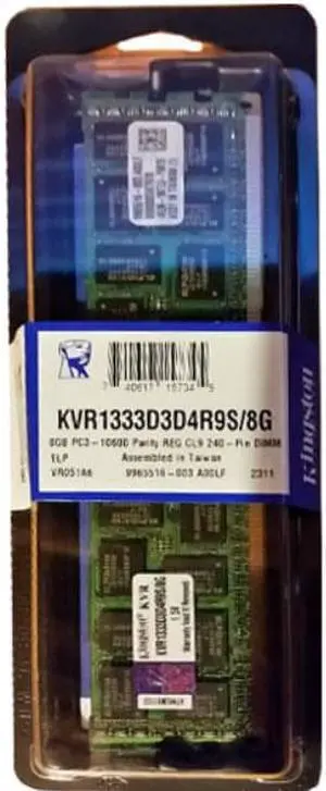 KVR1333D3D4R9S/8G KINGSTON TECHNOLOGY 8GB DDR3 1333MHZ PC3-10600 240PIN ECC REGISTERED W/ PARITY DUAL RANK CL9 1.5V DIMM MEMORY W/ THERMAL SENSOR (FOR SERVER ONLY)
