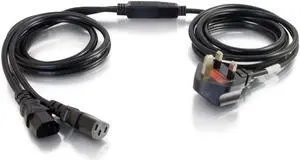 C2G Power Cable Splitter - Power splitter (250 VAC) - BS 1363 (M) - IEC 320 EN 60320 C13 (F) - 3 m - moulded - black - United Kingdom