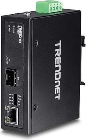 TRENDnet Hardened Industrial 100/1000 Base-T To SFP Media Converter, DIN-Rail And Wall Mount Hardware Included, Multi Or Single Mode Fiber, Power Supply Sold Separately, Black, TI-F11SFP