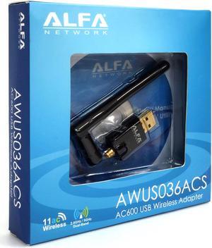 alfa awus036acs 802.11ac ac600 wifi wireless network adapter  widecoverage external usb adapter w/ 2.4ghz & 5ghz dualband antenna, compact design, macos & kali linux