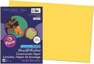 Sunworks Construction Paper, 58lb, 12 X 18, Yellow, 50/Pack 8407