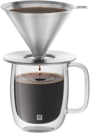 ZWILLING Sorrento Stainless Steel Pour Over Coffee Dripper with Double-Wall Glass Coffee Mug