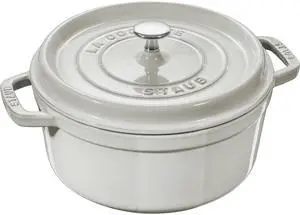 Staub Cast Iron Round Cocotte, Dutch Oven, 4-quart, serves 3-4, Made in France, White Truffle