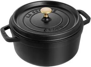 Staub Cast Iron Round Cocotte, Dutch Oven, 4-quart, serves 3-4, Made in France,  Matte Black