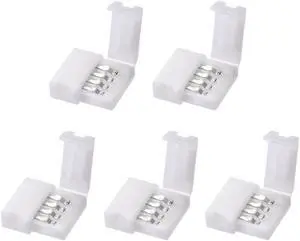 10mm 4P LED Strip Connector Solderless for 5050 3528 RGB 4 Conductor Multicolor Strip Lights Strip to Strip 5Pcs