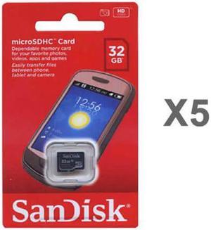 SanDisk 32GB microSDHC Class 4 SDSDQM-032G-B35 Memory Card Retail (5 Pack) without Adapter