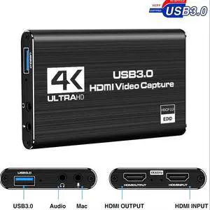 Physowell 4K Audio Video Capture Card, USB 3.0 HDMI Video Capture Device, Full HD 1080P 60FPS for Game Recording, Live Streaming Broadcasting-Black