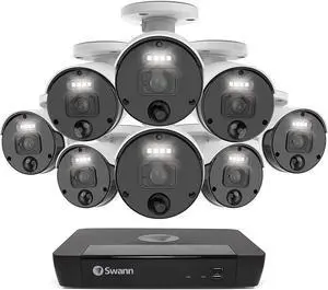 Swann Security Camera System CCTV, 8 Camera 8 Channels POE NVR Master 4K Upscale Video Wired Surveillance, Indoor Outdoor, Night Vision, Heat Motion Detection, SWNVK-876808