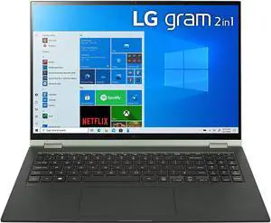 LG ?16T90P-K.AAG7U1 Gram 16T90P - 16" WQXGA (2560x1600) 2-in-1 Lightweight Touch Display Laptop, Intel evo with 11th gen Core i5-1135G7 CPU , 16GB RAM, 512GB SSD, 21 Hours Battery, Thunderbolt 4