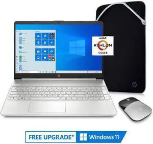 HP 15.6", Athlon N3050, 4GB RAM, 128GB SSD, Wireless Mouse, Sleeve, Silver, Windows 10 Home in S mode with Microsoft 365, 15-ef1071wm Laptop Notebook