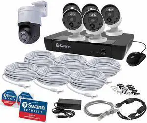 Swann Pro Enforcer 12MP 8-Channel NVR Security System with 5 Bullet & 1 PT 4K Cameras SONVK-890005B1PT-US Surveillance