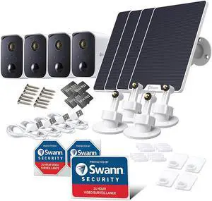 Swann - CoreCam 4-Camera Indoor/Outdoor Wireless 1080p Solar Panel Security System
