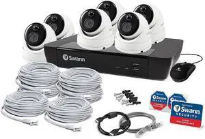 Swann - Pro 4K, 8-Channel, 6-Dome Camera Indoor/Outdoor PoE Wired 4K UHD 2TB HDD NVR Security Surveillance System - White