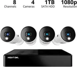 Night Owl Bluetooth 8 Channel DVR with 1TB Hard Drive, and 4 Wired 1080p HD Spotlight Security Cameras, Outdoor, HDMI Connector
Surveillance System
