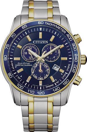 Citizen Men's Eco-Drive Sport Luxury Chronograph Watch in Two-tone Stainless Steel, blue dial (Model: BL5517-55L)