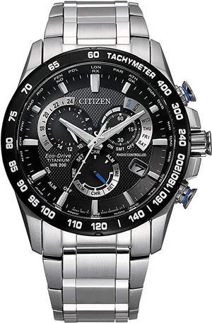 Citizen Mens EcoDrive Sport Luxury PCAT Chronograph Watch Stainless Steel Black Dial Model CB590857E