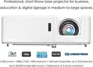 Optoma ZH406STx Short Throw Full HD Professional Laser Projector | DuraCore Laser Technology | High Bright 4,200 Lumens | 4K HDR Input | Four Corner Image Adjustment | Network Compatible