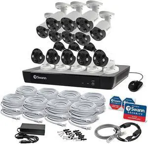 Swann - Pro 16-Channel, 16-Cameras Indoor/Outdoor Wired 4K Ultra HD 2TB NVR Security Surveillance System - White SONVK-1686816FB-US