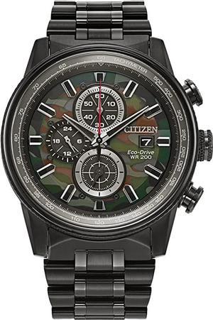 Citizen Men's Eco-Drive Weekender Nighthawk Chronograph Watch in Black IP Stainless Steel, Camo Dial (Model: CA0805-53X)