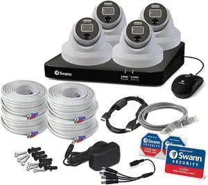 Swann - Enforcer 8-Channel, 4-Dome Cameras Indoor/Outdoor Wired 4K UHD 2TB DVR Security Camera Surveillance System - White SWDVK-856804DE-US