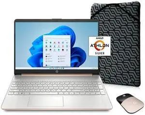HP 15.6", Athlon N3050, 4GB RAM, 128GB SSD, Rose Gold, Wireless Mouse, Sleeve, Windows 10 Home in S mode with Microsoft 365, 15-ef1073wm Laptop Notebook