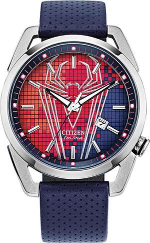 Citizen Men's Eco-Drive Marvel Spider Man Watch in Stainless Steel with Blue Polyurethane Strap, Spider Man Art Blue Dial (Model: AW1680-03W)