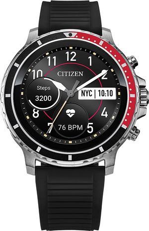 Citizen CZ Smart Grey Plated Silicone Strap Stainless Steel Smartwatch Touchscreen, Heartrate, GPS, Speaker, Bluetooth, Notifications, iPhone and Android Compatible, Powered by Google Wear OS