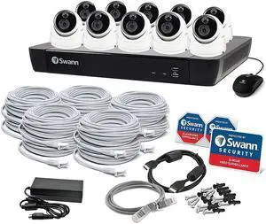 Swann - Master Series 16-Channel, 10 Dome Camera, Indoor/Outdoor PoE Wired 4K UHD 2TB HDD NVR Security Surveillance System SONVK-16768010D-US
