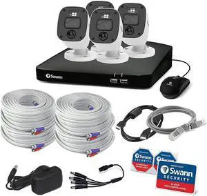 Swann - Enforcer 8 Channel, 4 Camera Indoor/Outdoor, Wired 1080p 1TB HD DVR Security System with 1-Way Audio over Coax Surveillance