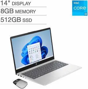 HP 14" Laptop - 13th Gen Intel Core i3-1315U - 1080p - Includes Wireless Mouse - Windows 11 14-ep0033cl 8GB RAM 512GB SSD