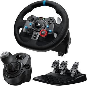 Logitech G29 Driving Force Racing Wheel and Floor Pedals, Real Force Feedback, Stainless Steel Paddle Shifters, Leather Steering Wheel Cover for PS5, PS4, PC, + Logitech G Driving Force Shifter Bundle