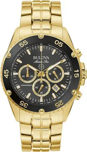 Bulova Men's Marine Star Gold Chronograph Stainless Steel Watch, Black Dial Style: 98B406