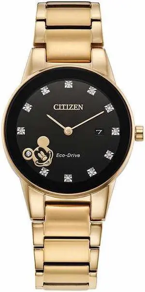 Citizen Eco-Drive Disney Mickey Mouse Diamond Gold-Tone Stainless Steel Quartz Ladies Watch GA1078-51W