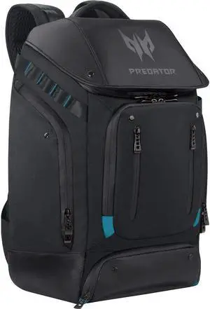 Acer PBG591 Predator Utility Gaming Backpack, Water Resistant and Tear Proof Travel Backpack Fits and Protects Up to 17.3" Predator Gaming Laptop, Black with Teal Accents