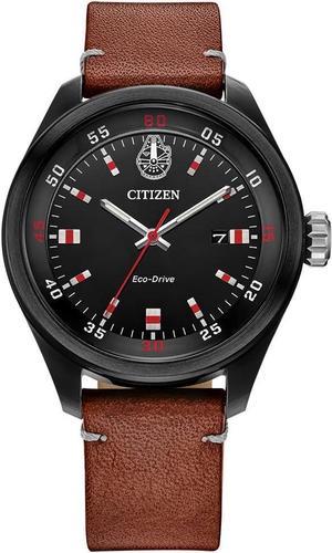 Citizen EcoDrive Mens Star Wars Chewbacca Black IP Stainless Steel on Brown Leather Strap 3Hand Date Luminous 43mm Model AW500806W