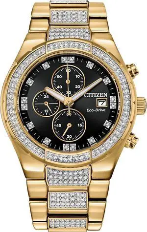 Citizen Men's Eco-Drive Classic Chronograph Crystal Watch in Gold-tone Stainless Steel, Black Dial (Model: CA0752-58E)