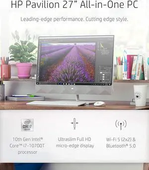 HP Pavilion All-in-One 27-inch Computer, Intel Core i7-10700T, Intel UHD Graphics 630, 16 GB RAM, 512 GB SSD, 1 TB HDD, Windows 10 (27-d0072, Snowflake White)