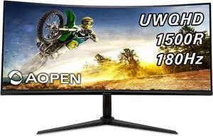 AOPEN by Acer 34HC5CU S3bmiiphx 34" QHD 3440 x 1440 21:9 Curved Gaming Monitor | AMD FreeSync Premium | Up to 180Hz | 1ms TVR | Tilt & Height Adjustable | VESA Mountable | 1 x DP 1.4 & 2 x HDMI 2.0