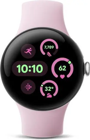 Google Pixel Watch 3 (41mm) - Android Smartwatch with Heart Rate Tracking, Advanced Running from Fitbit, Fitness Insights, 24-Hour Battery - Polished Silver Aluminum Case - Rose Quartz Band - Wi-Fi