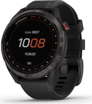 Garmin Approach S42, GPS Golf Smartwatch, Lightweight with 1.2" Touchscreen, 42k+ Preloaded Courses, Gunmetal Ceramic Bezel and Black Silicone Band, 010-02572-10