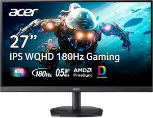 Acer Nitro 27" WQHD 2560 x 1440 IPS Gaming Monitor | AMD FreeSync | Up to 180Hz Refresh | Up to 0.5ms | DCI-P3 95% | HDR 10 Support | 1 x Display Port 1.2 & 2 x HDMI 2.0 | KG271U N3bmiipx