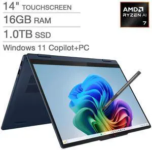 Lenovo IdeaPad 5 2-in-1 14" Touchscreen Copilot+ PC - AMD Ryzen AI 7 350 - WUXGA (1920x1200) IPS - Windows 11 Home - 16GB RAM - 1TB SSD