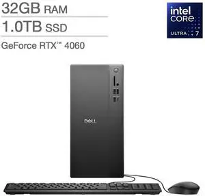 Dell Tower Desktop - Intel Core Ultra 7 265F - NVIDIA GeForce RTX 4060 - 32GB RAM - 1TB SSD - Windows 11 Home