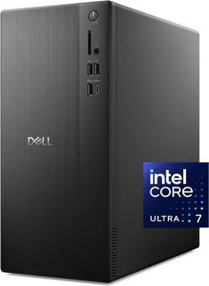 Dell Tower Desktop ECT1250 - Intel Core Ultra 7-265 Processor, Intel UHD Graphics, 16GB DDR5 5600MT/s Memory, 1TB M.2 SSD, 3.0 SD Card Reader, Wired Keyboard and Mouse, Basic Onsite Service