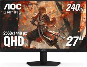 AOC Gaming Q27G41ZE 27 inch QHD IPS Gaming Monitor 2560x1440, 240Hz 0.3ms MPRT, 3-Sided Frameless, 1x HDMI 2.0, 1x Display Port, HDR, 3-Year Zero-Bright-Dot
